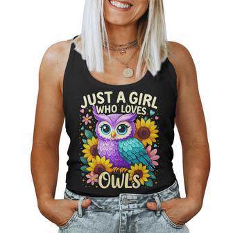 Just A Girl Who Loves Owls Cute Colorful Owl Women Tank Top | Mazezy