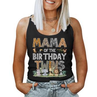 Mama Of The Birthday Twins Safari Wild One Zoo Animal Women Tank Top - Thegiftio UK