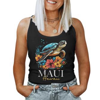 Maui Hawaii Sea Turtle Scuba Diving Flower Hawaiian Souvenir Women Tank Top - Monsterry