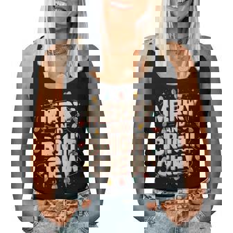 Merry And Bright Crew Retro Christmas Lights Party Look Women Tank Top - Thegiftio