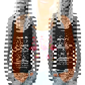 Merry Christmas Flamingo Santa Hat Lights Snow Women Tank Top | Mazezy