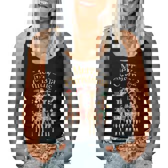 Merry Christmas Giraffe Holiday Lights Xmas Family Women Tank Top - Monsterry