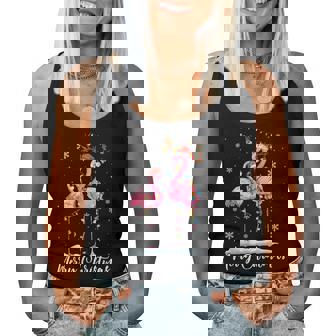 Merry Christmas Hat Santa Flamingo Light Christmas Snow Xmas Women Tank Top | Seseable CA