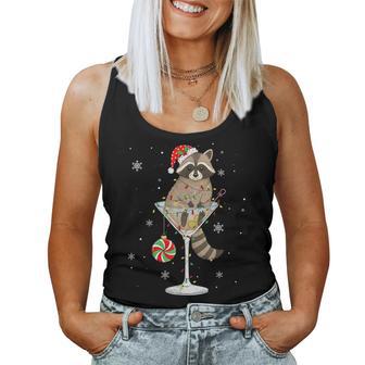 Merry Christmas Raccoon Wine Drinking Lights Xmas Women Tank Top - Monsterry
