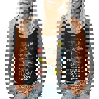 Messy Bun Hair Black Afro Autism Nana Autism Awareness Women Tank Top - Seseable