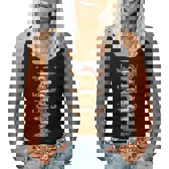 Moose Christmas Cute Animals Stacks Santa Hat Moose Mama Women Tank Top - Monsterry