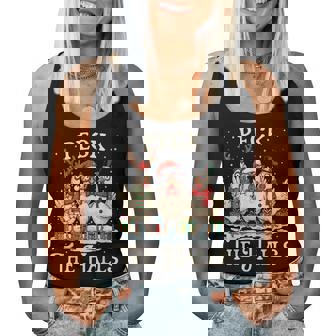 Peck The Halls Chicken Christmas Farm Animal Santa Hat Women Tank Top - Monsterry