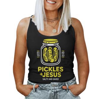 Pickles Jesus Salty And Saved Christian Humor Apparel Women Tank Top | Mazezy