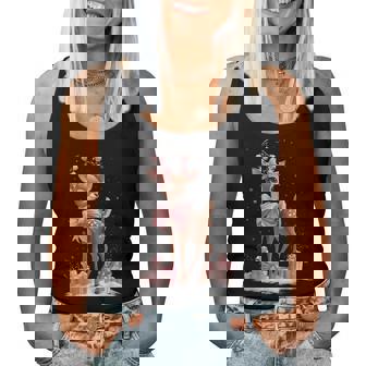 Pink Reindeer Coquette Bow Christmas Xmas Pajamas Girl Women Women Tank Top - Thegiftio