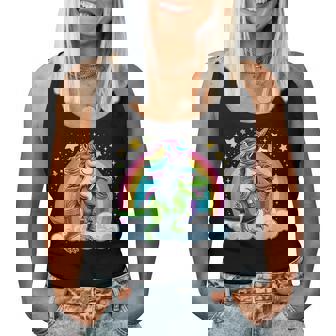 Rainbow Unicorn Riding T Rex Dinosaur Boys Girls Women Women Tank Top | Seseable UK