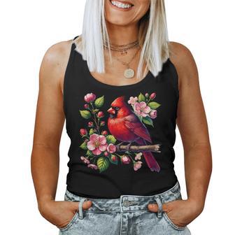 Red Cardinal Floral Cute Birdwatcher Bird Lover Birder Women Tank Top | Seseable CA