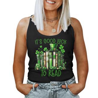 Retro Book Lucky Reading Teacher St Patrick's Day -Adults Black Small Cotton Blend Polyester Blend Short Sleeve Women Tank Top - Monsterry
