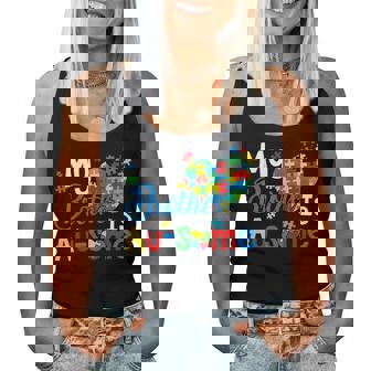 Retro My Brother Is Awesome Autism Awareness Brother Sister Women Tank Top - Thegiftio