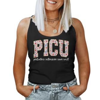 Retro Floral Picu Nurse Flower Pediatric Icu Nurse Rn Nurse Women Tank Top - Monsterry