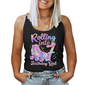 Rolling Into 7 Years Old Roller Skating Girl 7Th Birthday Women Tank Top | Mazezy