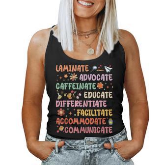 Sped Caffeinate Advocate Laminate Educate Teacher Facilitate For Women Women Tank Top - Thegiftio UK