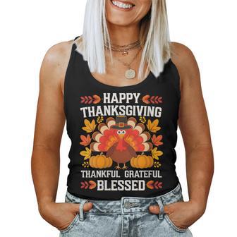 Thankful Grateful Blessed Happy Thanksgiving Pumpkin Turkey Women Tank Top - Monsterry