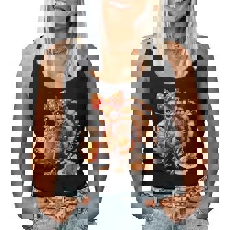 Turkey Drinking Coffee Bow Turkey Day Thanksgiving Women Tank Top | Seseable CA