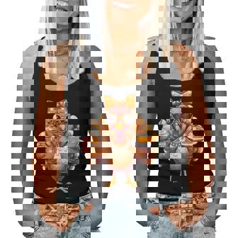 Turkey Drinking Coffee Bow Thanksgiving Turkey Day Women Tank Top | Seseable CA