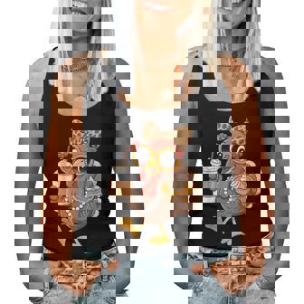 Turkey Drinking Coffee Bow Thanksgiving Leopard Women Women Tank Top | Seseable CA