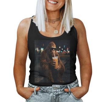 Urban Bigfoot Drinking Iced Coffee Sasquatch Animal Women Tank Top - Thegiftio UK