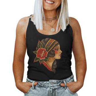 Vintage Traditional Tattoo Woman Women Tank Top | Seseable FR