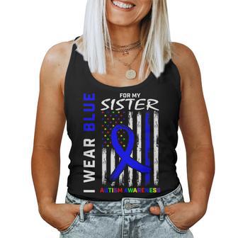 I Wear Blue For My Sister Autism Awareness Month Flag Women Tank Top - Thegiftio UK