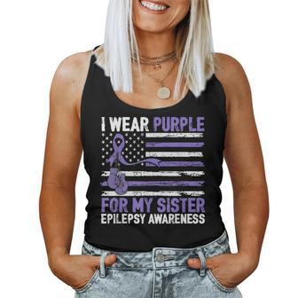 I Wear Purple For My Sister Epilepsy Awareness Warrior Women Tank Top - Thegiftio UK