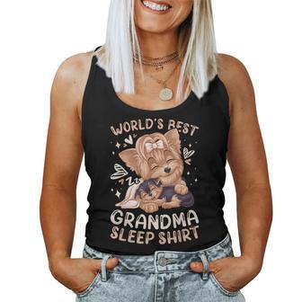 World's Best Grandma Sleep Yorkie Dog With Puppy Women Tank Top - Thegiftio UK
