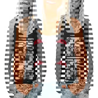 Yorkshire Terriers With Sunglasses Santa Hat Christmas Dogs Women Tank Top - Monsterry