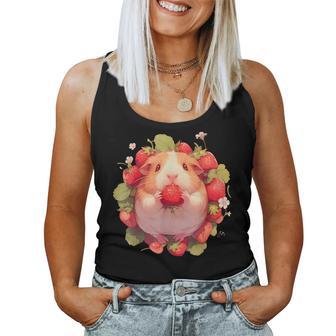 いちご モルモット 水彩 花柄 かわいい モルモット レディースタンクトップ - Kawaiitshirt