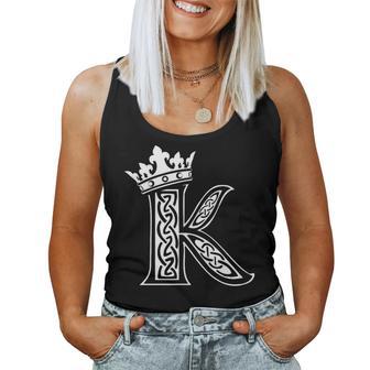 アルファベットtシャツ イニシャル文字 K & King Queen 王冠 レディースタンクトップ - Kawaiitshirt