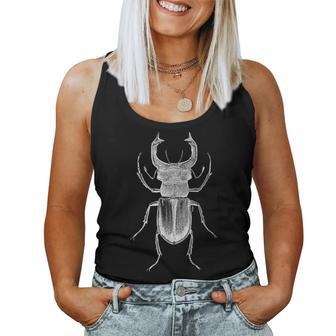 クワガタ愛好家と昆虫学者のためのヴィンテージ昆虫アート クールなクワガタ Cooltag Beetle レディースタンクトップ - Kawaiitshirt