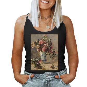 ピエール・オーギュスト ルノワールのバラとジャスミン デルフト花瓶 長袖tシャツ レディースタンクトップ - Kawaiitshirt