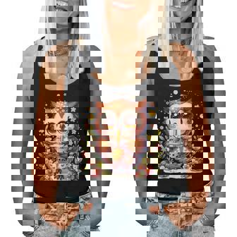 フクロウ ドリンク ボバ ティー ボヘミアン 羽 女の子 花 ニューエイジ レディースタンクトップ - Kawaiitshirt