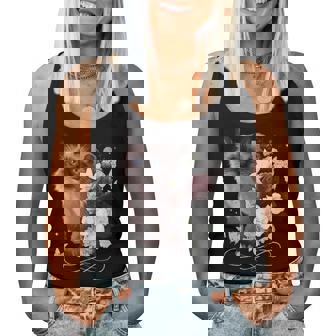 花とシャム猫、ヴィンテージ感、花柄シャム猫 レディースタンクトップ - Kawaiitshirt