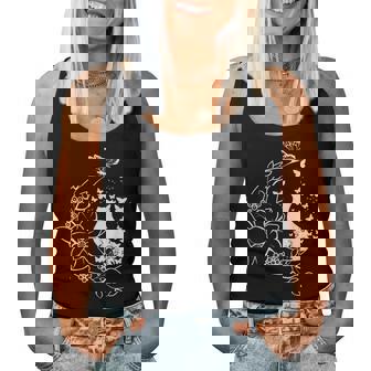 花柄の三日月と蝶を持った猫。 レディースタンクトップ - Kawaiitshirt