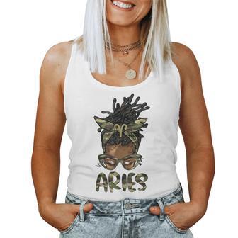 Aries Girl Woman Loc'd Messy Bun Camo Black Women Women Tank Top | Mazezy