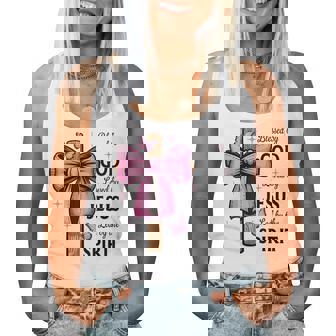 Blessed By God Loved By Jesus Pink Coquette Bow And Cross Women Tank Top - Monsterry