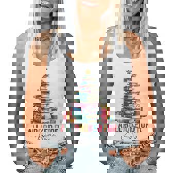 All Booked For Christmas Xmas Tree Teacher Holiday Pajamas Women Tank Top - Thegiftio