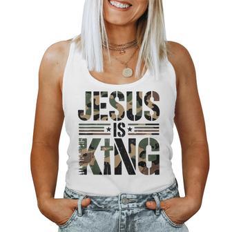 Camo Jesus Is King Cross Christian Camouflage Religious Women Tank Top - Thegiftio