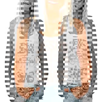 Christian Workout Jesus Saves Gym God Lifting Cross Dumbbell Women Tank Top - Monsterry