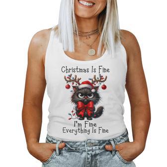 Christmas Is Fine I'm Fine Grumpy Xmas Cat Christmas Chaos Women Tank Top - Monsterry