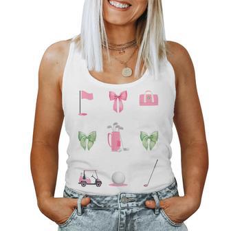 Cute Girl Green Pink Bow Coquette Girls Golf Ball Pattern Women Tank Top - Monsterry