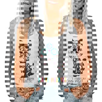 Cute Kawaii Cat Sugar Skull Dia De Muertos Calavera Women Tank Top - Monsterry