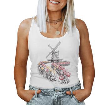 Dutch Windmill Tulip Flower Holland Netherlands Souvenir Women Tank Top - Monsterry