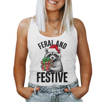 Feral And Festive Raccoon Christmas Xmas Women Women Tank Top - Thegiftio UK