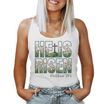 Floral He Is Risen Cross Christian Jesus Women Tank Top - Seseable