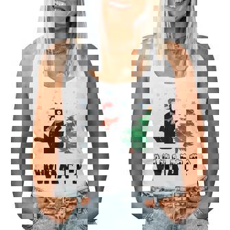 Black Cat Pushing Christmas Tree Over Cat Christmas Women Tank Top - Thegiftio