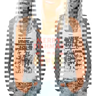 Groovy Merry Fishmas Santa Fishing Rod Fisherman Christmas Women Tank Top - Monsterry